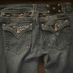 Miss Me Blue Jeans with Silver Sequin Accents